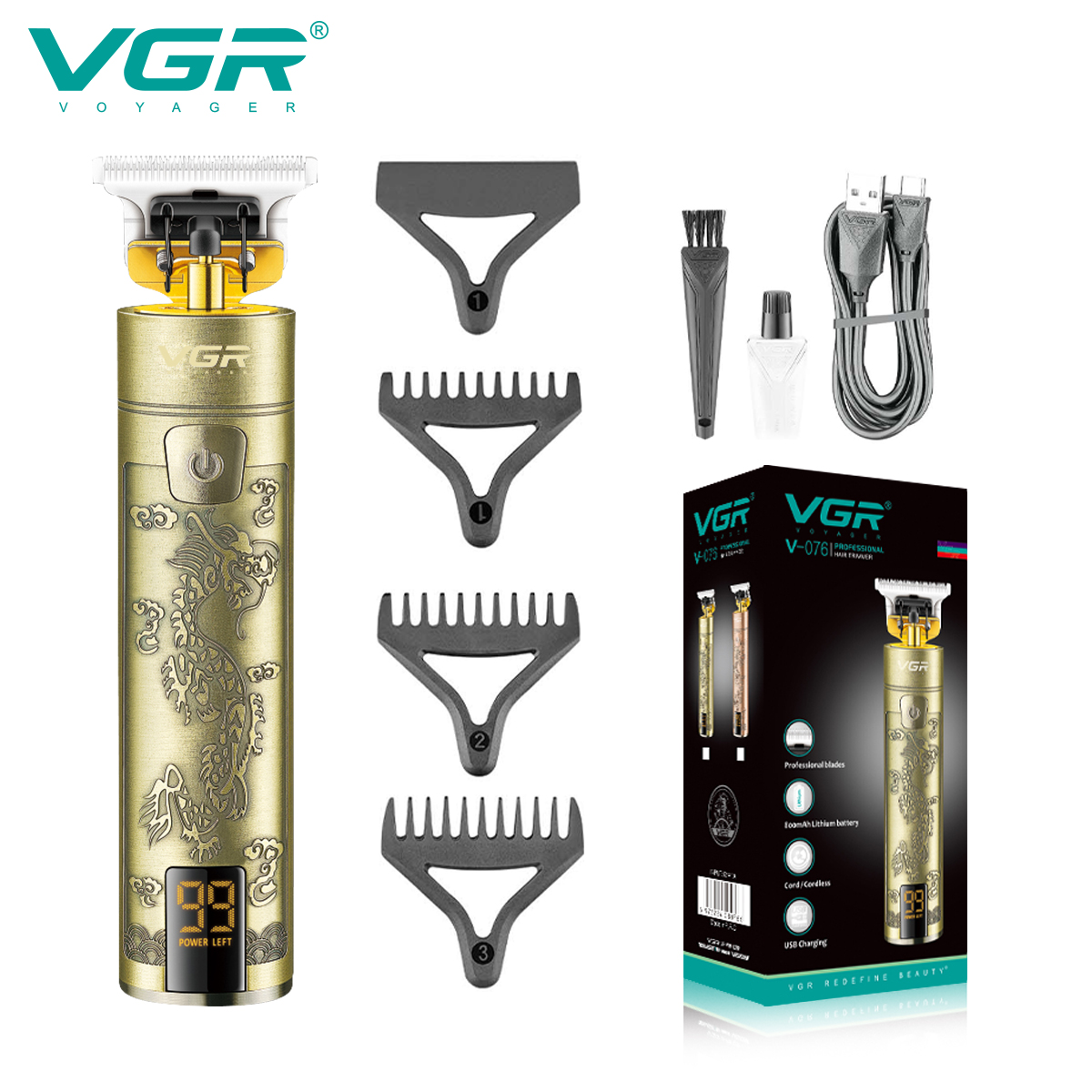 VGR076 Retro oil-head electric clipper, charging digital display hair clipper, Chinese-style dragon and phoenix metal engraved electric clipper VGR076 Retro oil-head electric clipper, charging digital display hair clipper, Chinese-style dragon and phoenix metal engraved electric clipper