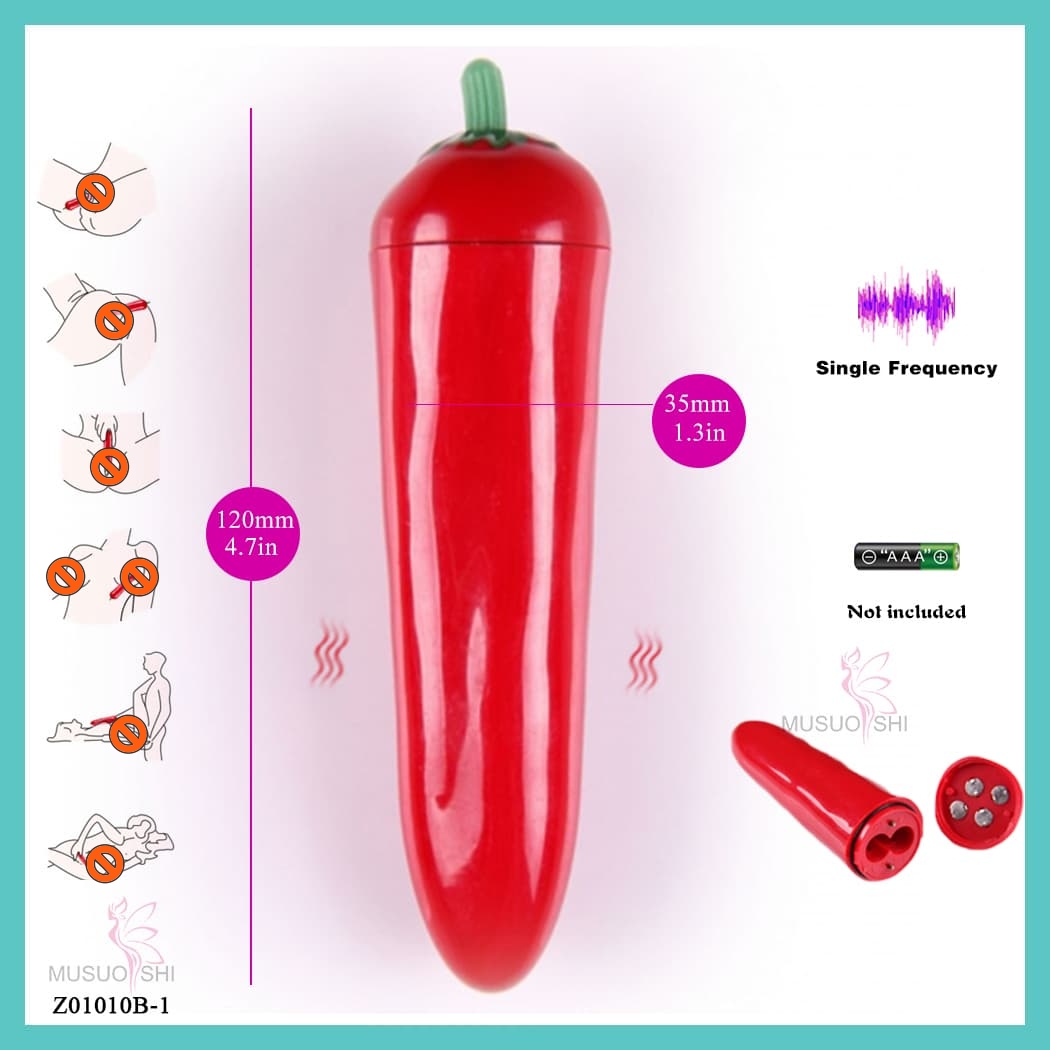 Z01010B-1 Single Frequency Vegetables Vibrator Pepper Bullet Vibrators Sex Toys for Women Red Chili-Shaped Vibrator, 4.7in, Single Frequency, Battery Operated full figure