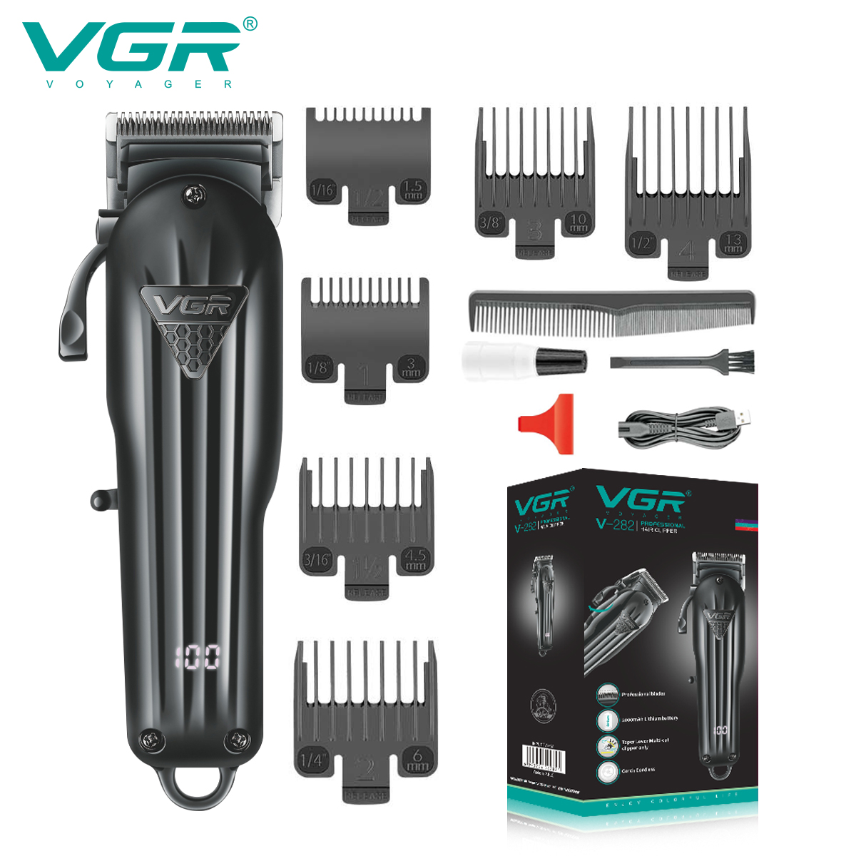 VGR282 new electric hair clipper, fine-tuning gradient electric clipper, USB rechargeable home electric clipper for hair salon