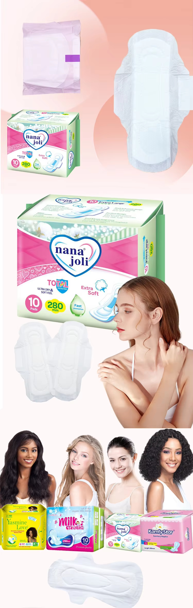 nana joli超薄一次性 280 毫米女性成人超强吸收负离子有机卫生巾 女性经期专用详情5