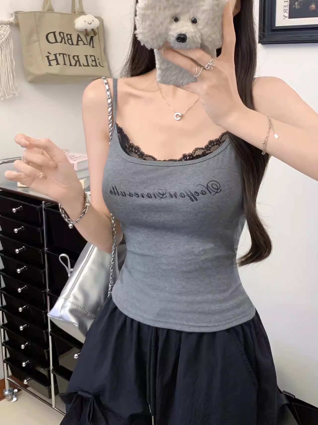 The hot girl patchwork small halter top is a top for women to wear inside and outside with a chest pad and letter-embroidered halter pic 14