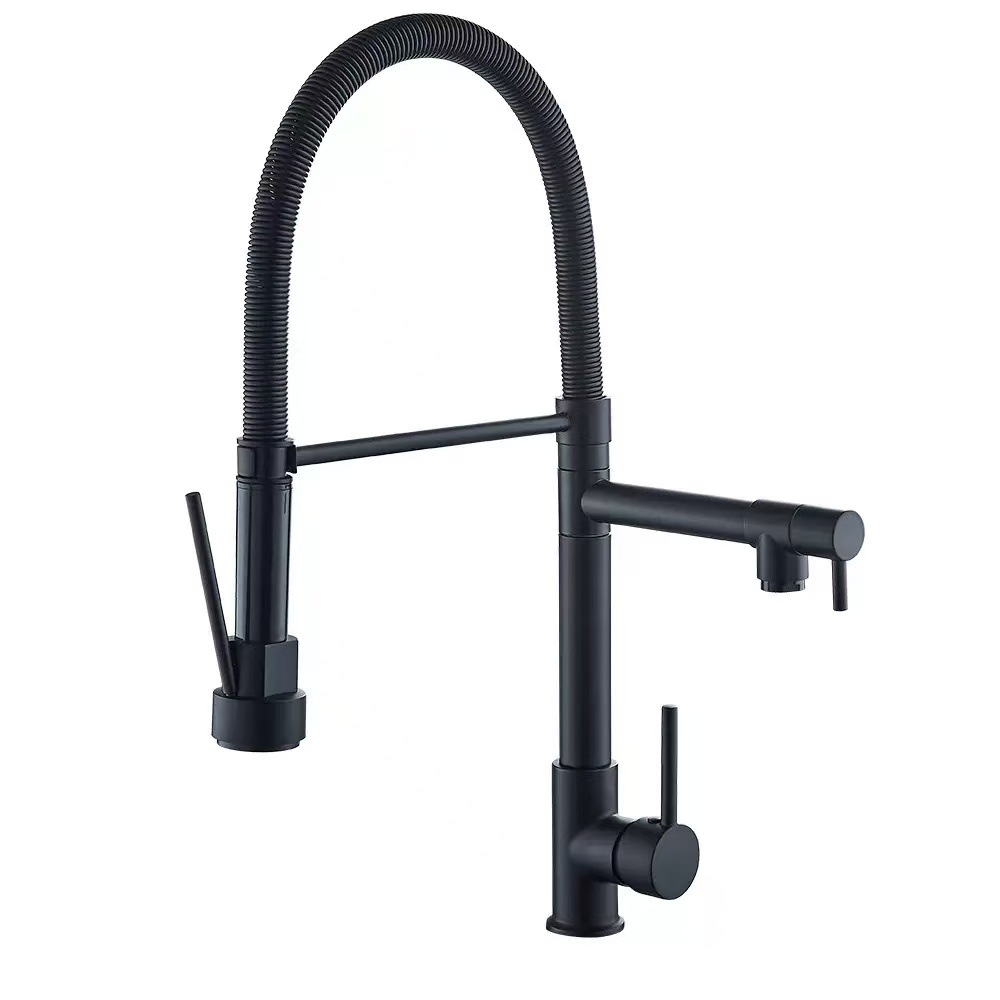 Cross-border black dual-function spring kitchen faucet, hot and cold universal rotating sink, splash-proof faucet Specification image