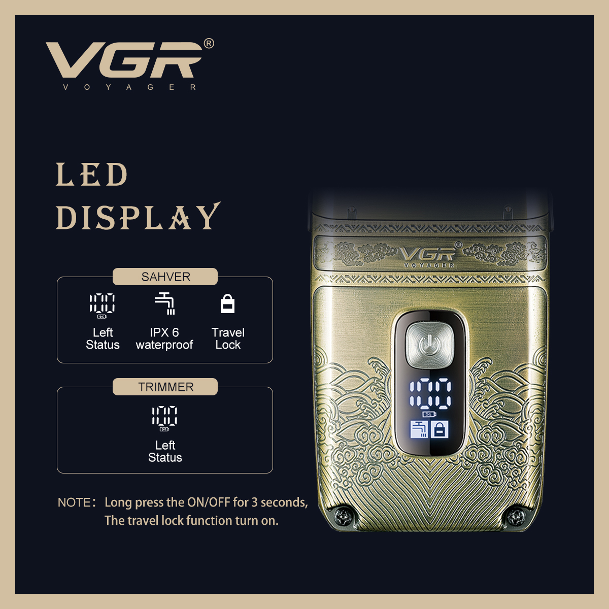VGR649 Large and Small hair clipper set, Electric hair clipper, men's oil-tipped engraved electric clipper, electric shaver Item Picture