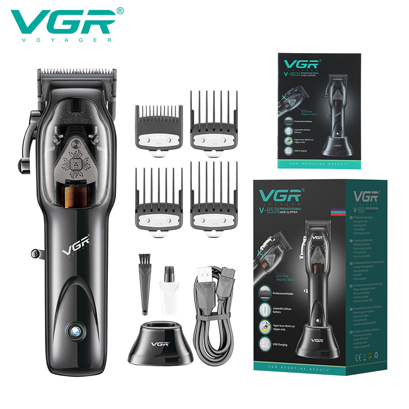 VGR653 Cross-border new electric hair clipper, professional hair razor, hair salon professional with base, rechargeable electric clipper
