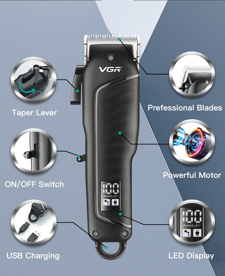 VGR683液晶数显电动大功率不卡发USB电推剪剪发器油头理发剪详情4