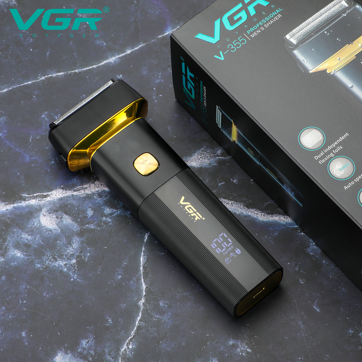 VGR355 reciprocating razor wholesale portable household men's black LCD digital display waterproof electric shaver details Picture