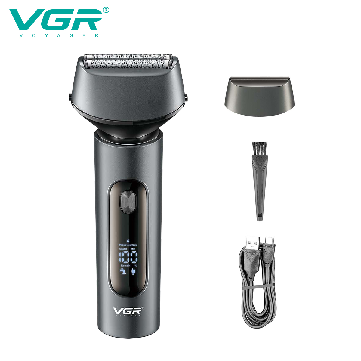 VGR381 reciprocating razor wholesale Portable household men's black LCD digital display waterproof electric shaver