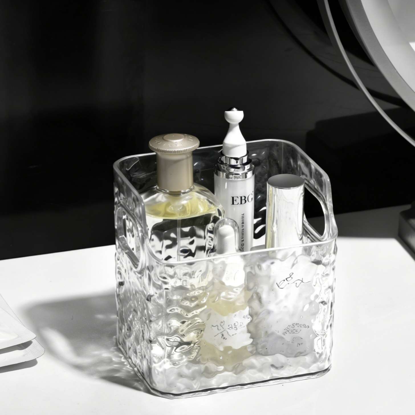 C01-303 Water Ripple Desktop Storage Box, Cosmetics Storage Box, Bathroom Storage Box, Dressing Table Storage box Application Scenario