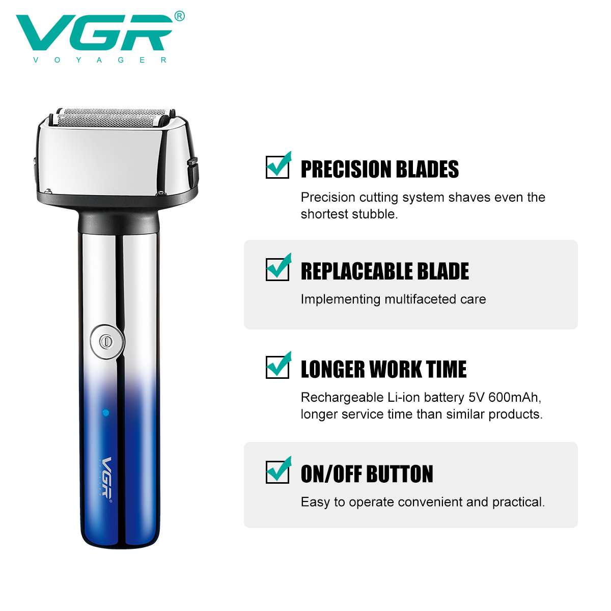 VGR Cross-border New reciprocating Razor, multi-functional three-in-one Eyebrow trimmer, gradient color electric clipper 365 details Picture