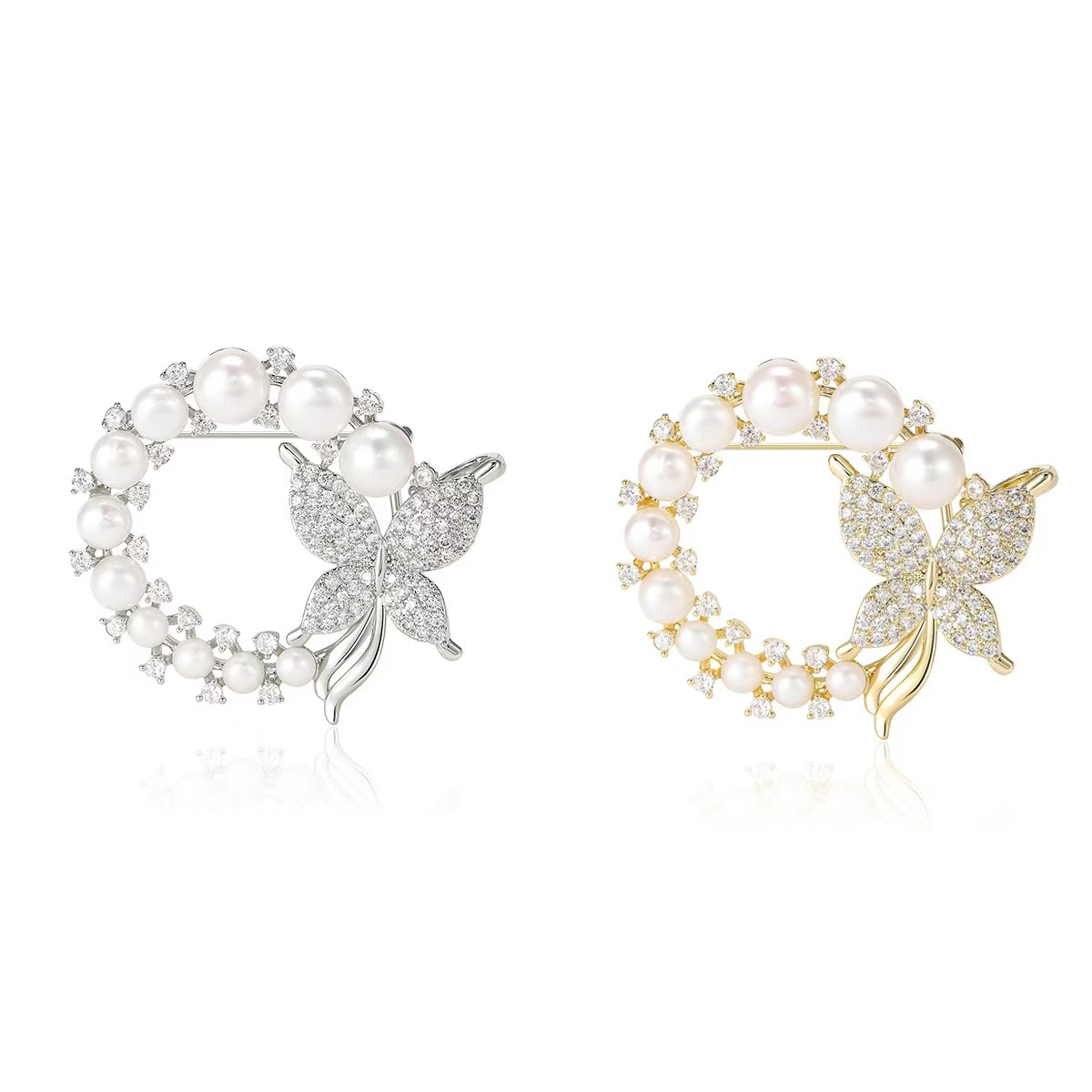 High-end micro-inlaid zircon brooches from Japan and South Korea, freshwater pearl butterfly garlands, fashionable and versatile clothing and accessory pins