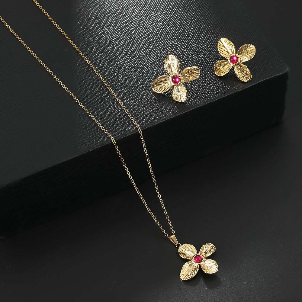 Oil pressure exaggerated set earrings and necklace set, foreign trade oil-dripping zircon fashionable women's earrings and necklace set bestseller recommendation detail image 9