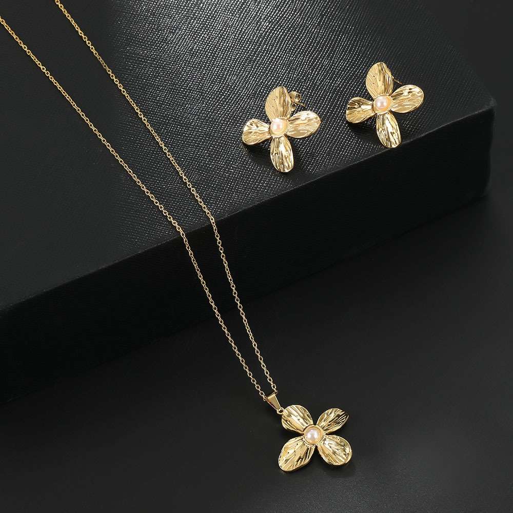 Oil pressure exaggerated set earrings and necklace set, foreign trade oil-dripping zircon fashionable women's earrings and necklace set bestseller recommendation detail image 8