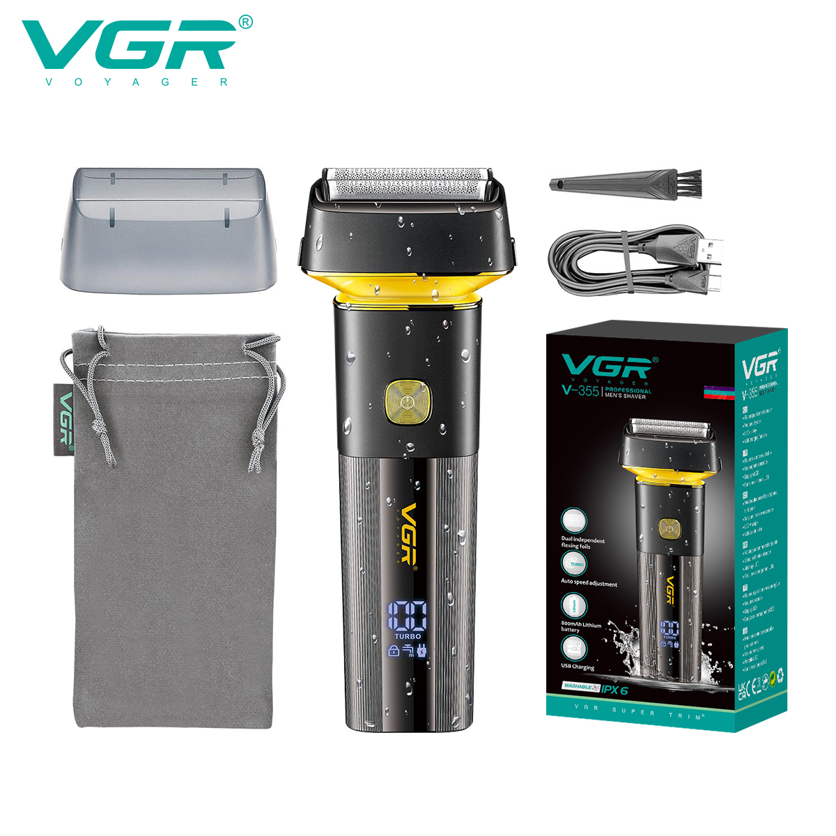 VGR355 reciprocating razor wholesale portable household men's black LCD digital display waterproof electric shaver