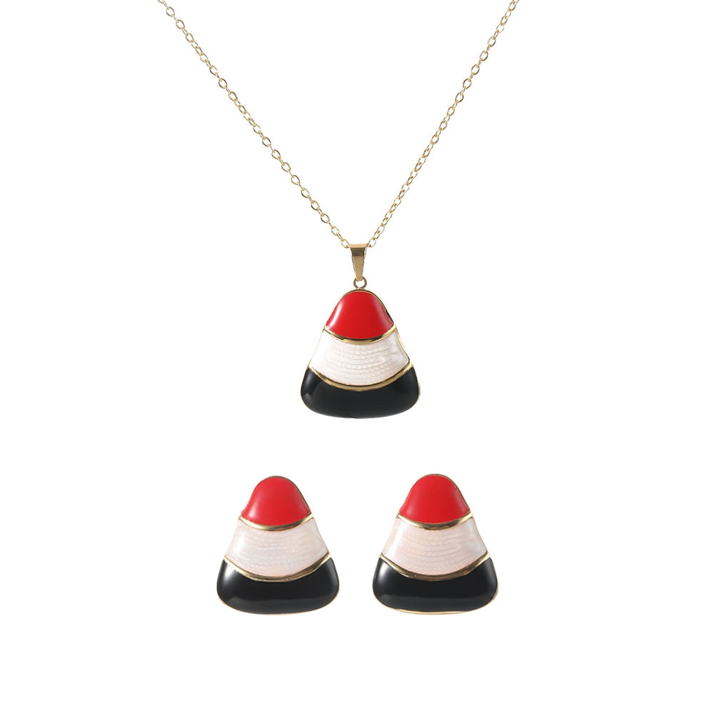 Oil pressure exaggerated set earrings and necklace set, foreign trade oil-dripping zircon fashionable women's earrings and necklace set bestseller recommendation Item Picture