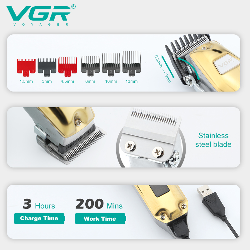 VGR655 Hair clipper, digital display, high-power electric hair clipper, suitable for household use in hair salons, retro metal electric clipper Application Scenario