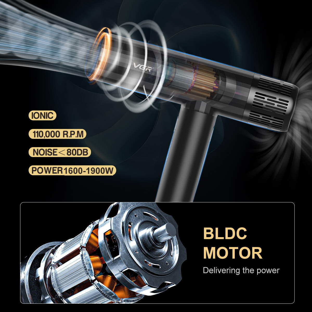 VGR427 Cross-border high-speed hair dryer, hair salon, styling Hair salon, high-speed negative ion temperature-controlled household air duct Application Scenario