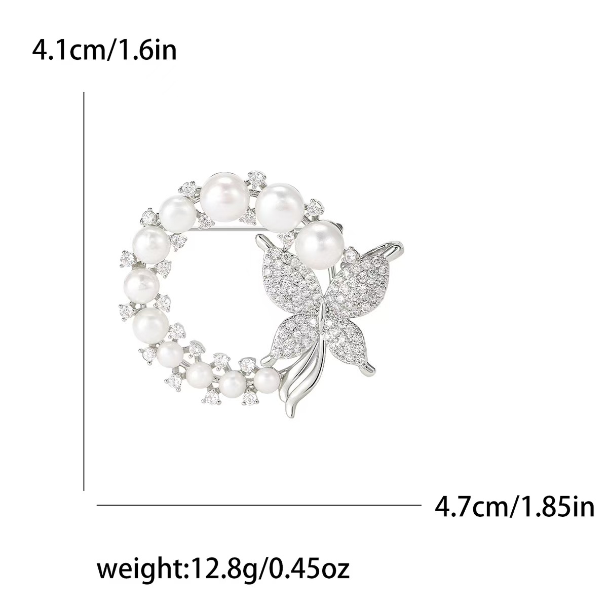High-end micro-inlaid zircon brooches from Japan and South Korea, freshwater pearl butterfly garlands, fashionable and versatile clothing and accessory pins Item Picture