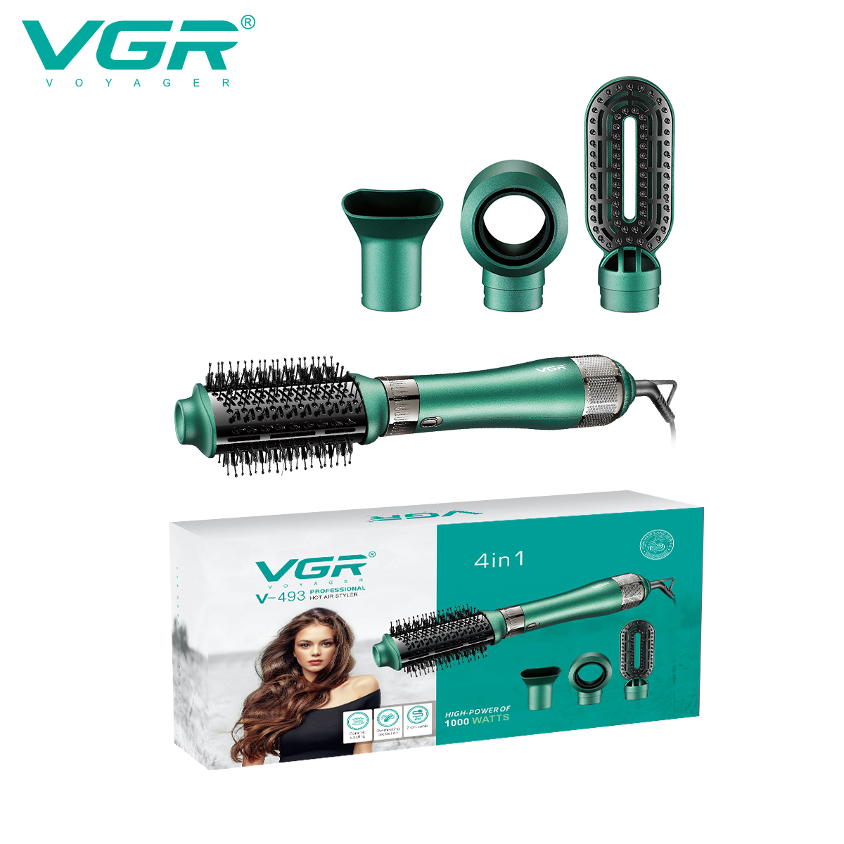 VGR493 Cross-border new four-in-one negative ion hair straightening comb, multi-functional dry and wet dual-purpose hot air comb, hair dryer