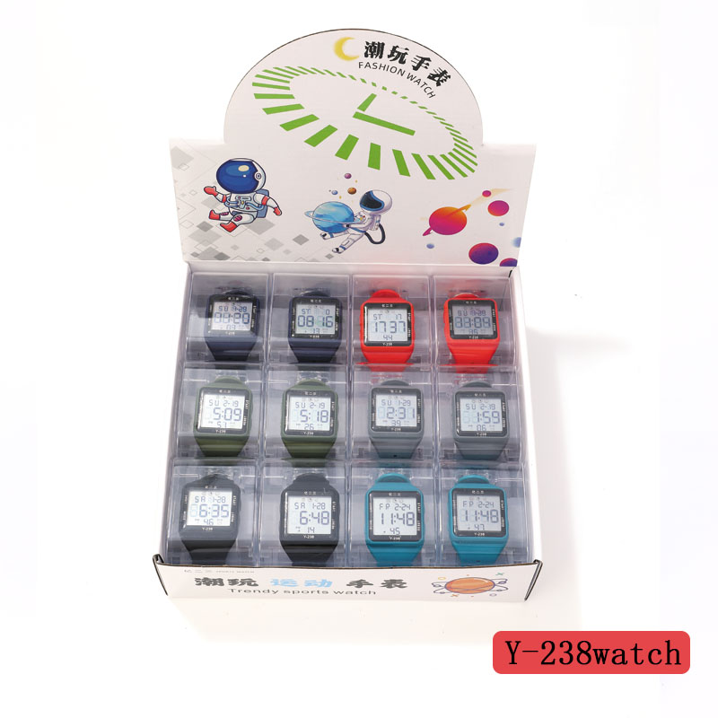 The YITONG basic model electronic watch from YITONG is cost-effective, durable and worry-free. It is specially designed for students to wear in class and on a daily basis. The Y-238 color electronic watch is a square electronic watch and a waterproof luminous sports watch for men. It is a trendy choice Specification image