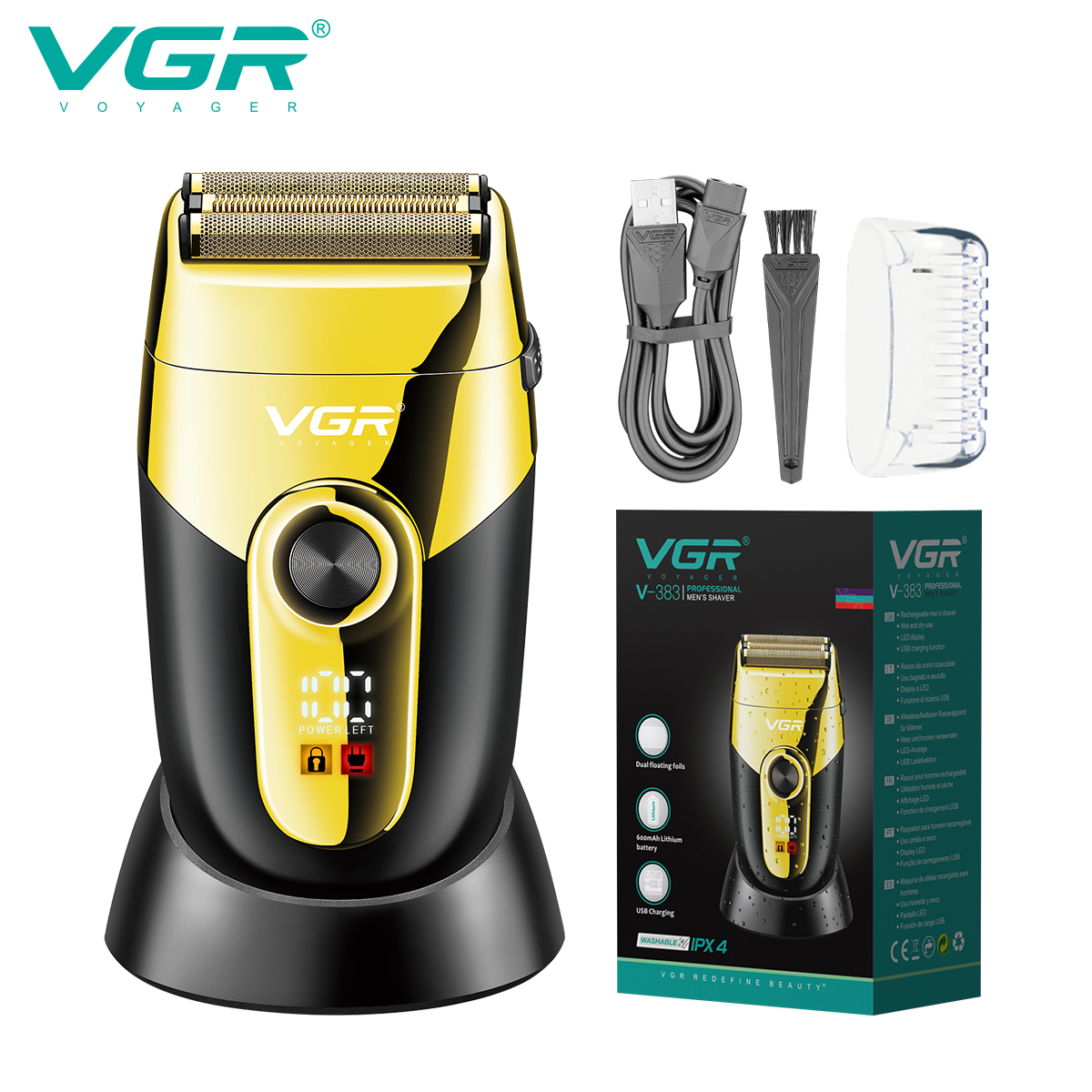 VGR383 Cross-border new LCD digital display retro razor IPX4 water-washable reciprocating razor Whitening device