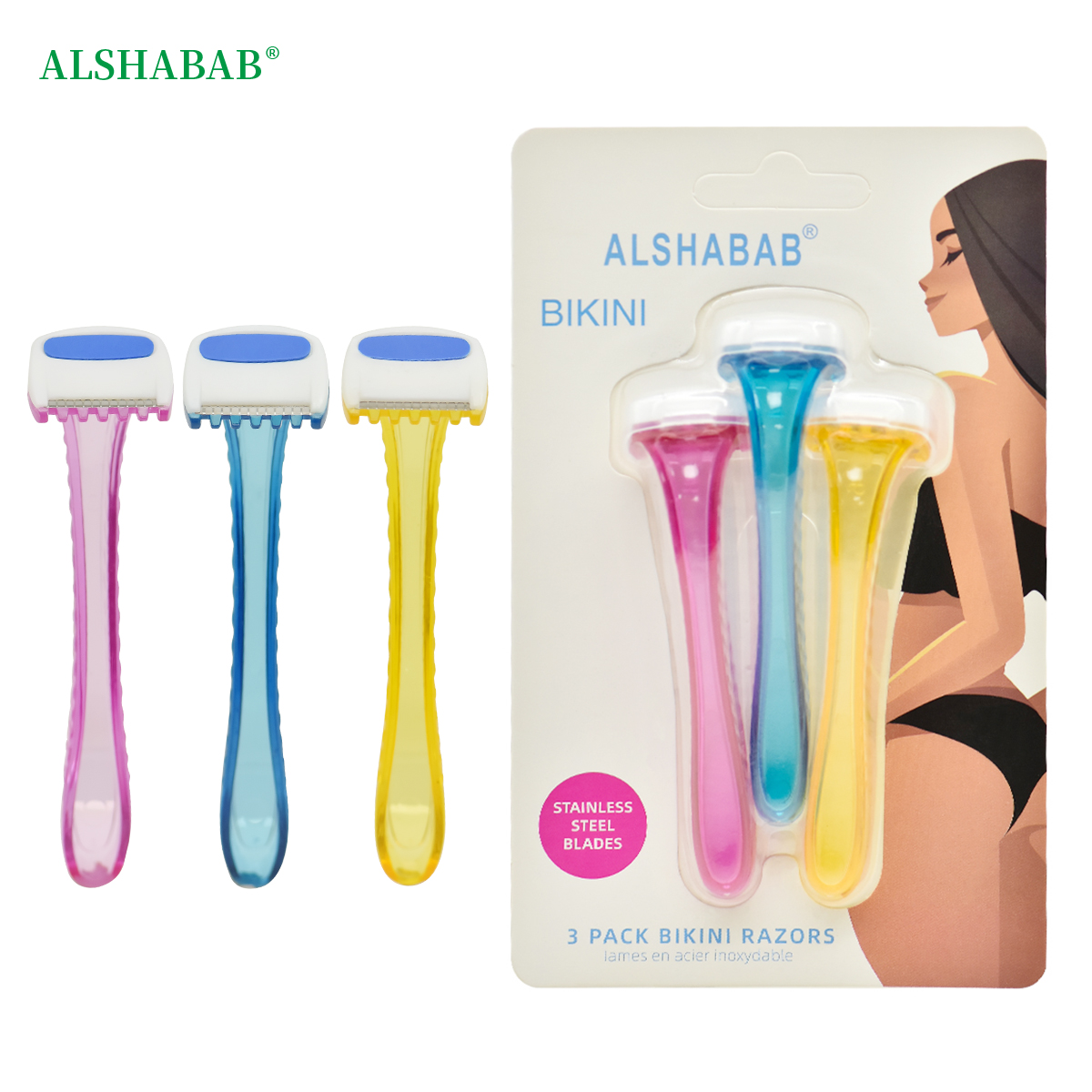 ALSHABAB吉派剃须刀三件套一次性手动刮胡刀单层剃须刀片适用女士腋下身体毛发清洁护理