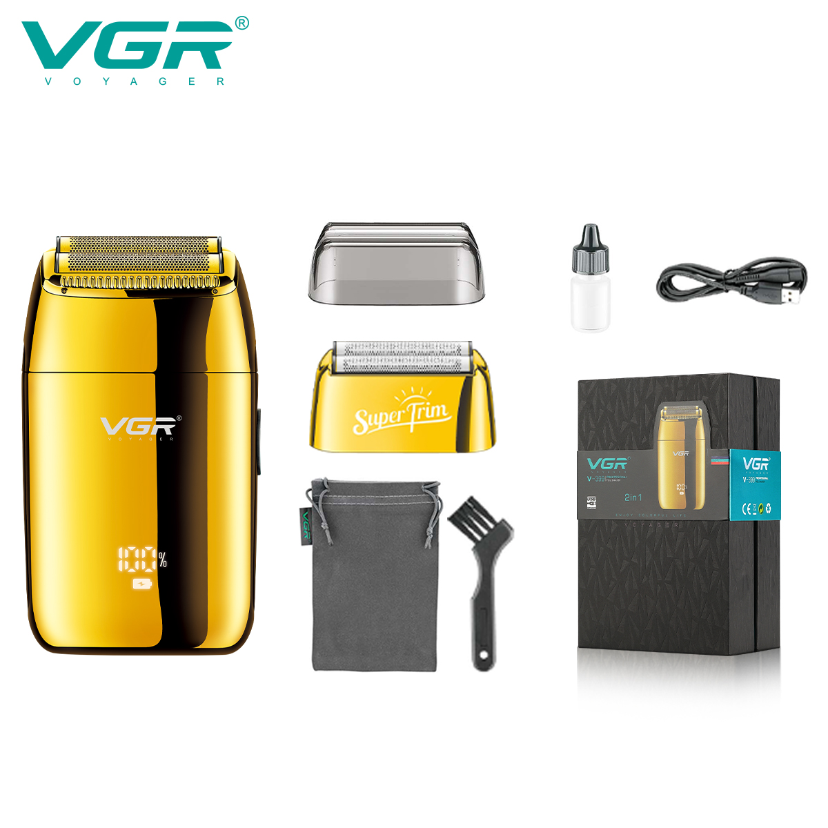 VGR's new cross-border retro digital display whitening razor, shaving razor, edge trimming, rechargeable shaving head and hair clipper is priced at 399