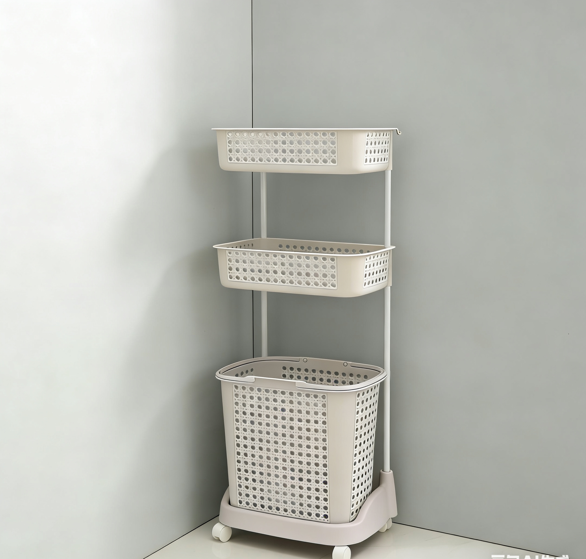 多层镂空塑料置物架带轮可移动洗衣区收纳架浴室分层整理储物架批发