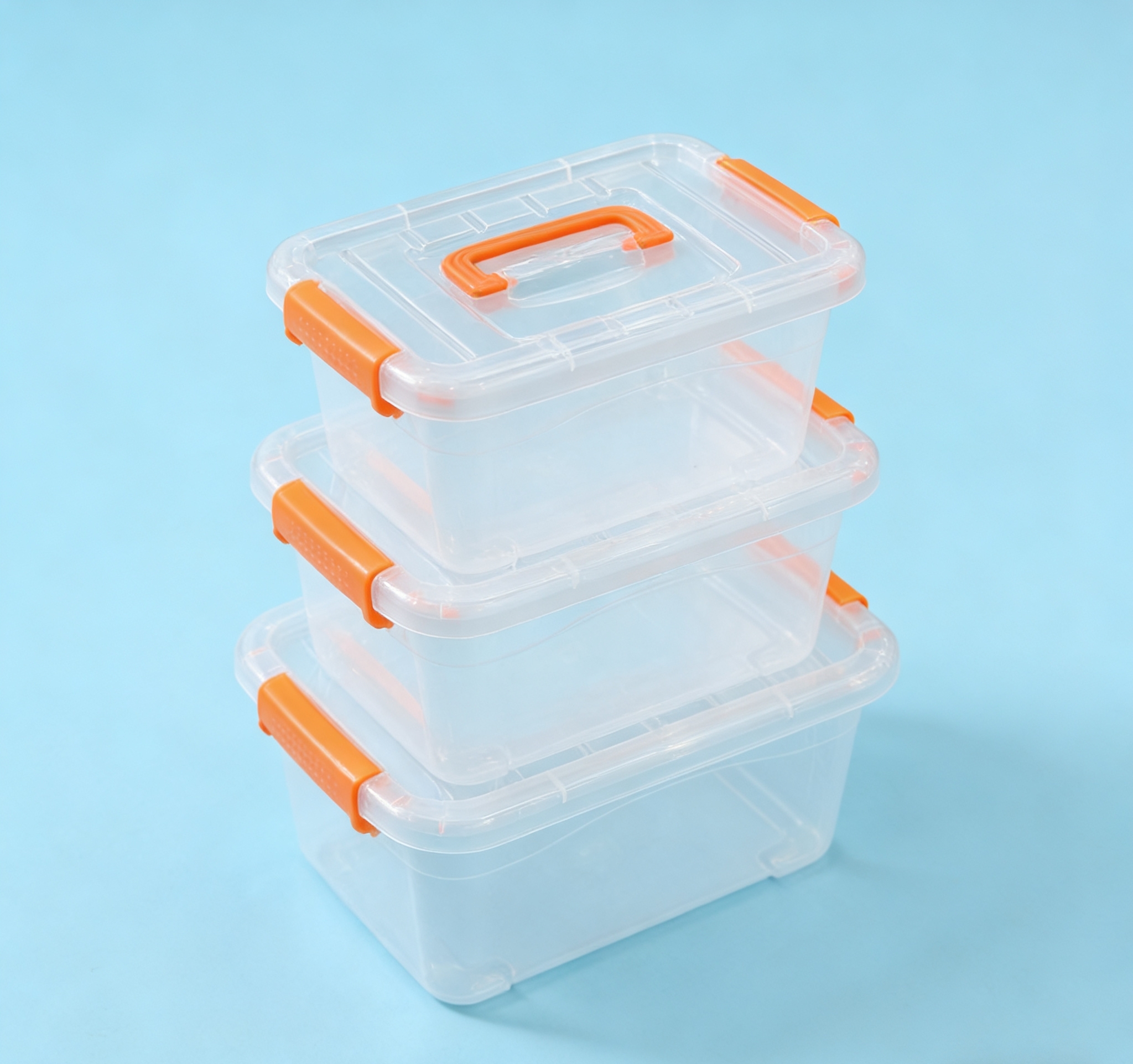 Orange handle transparent storage box, thickened plastic lid sealed storage box, stackable miscellaneous storage box