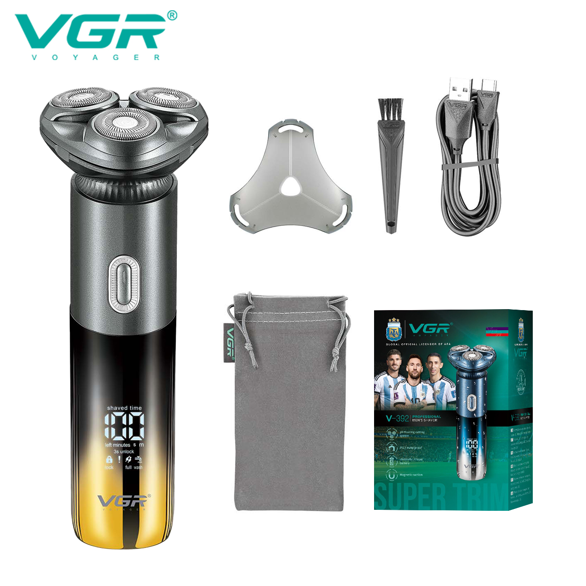 VGR392 Smart 3D Floating Electric Shaver, 7-level waterproof razor, three-headed men's beard razor details Picture