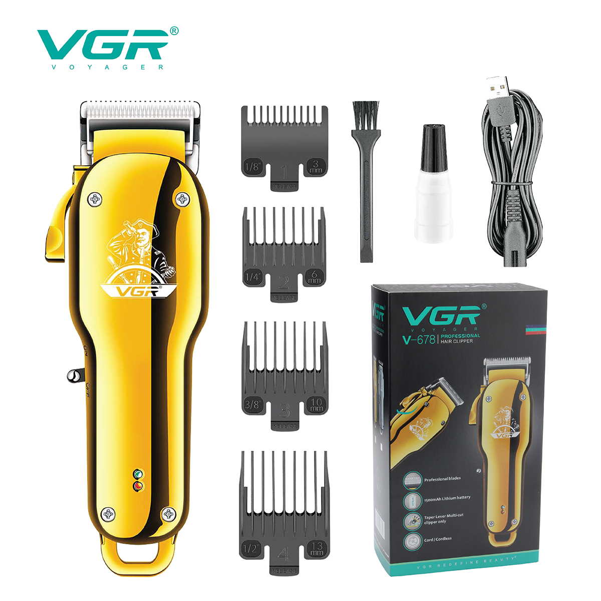 VGR678 Metal electric hair Clipper, high-power fine-tuning gradient electric clipper, oil head electric clipper for hair salon home