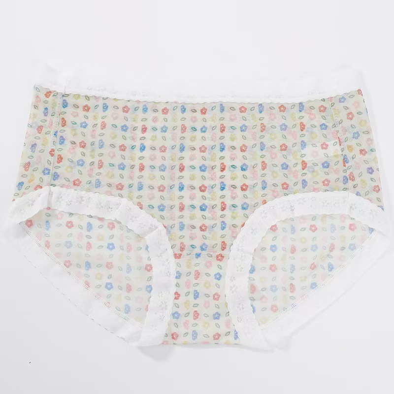 W-38# HM Summer Mesh Thin Women's mid-waist Underwear for export to the Middle East and Africa, Large size sexy floral print Girls' underwear, nude women's triangle Underwear, QNI details Picture