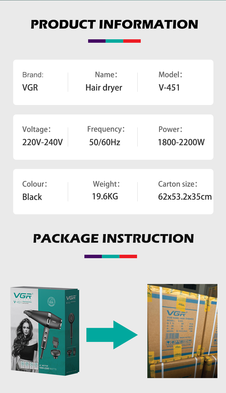 VGR451 hair dryer for household wholesale, high-power negative ion hair care, hair salon, hairdresser, hair dryer pic 8