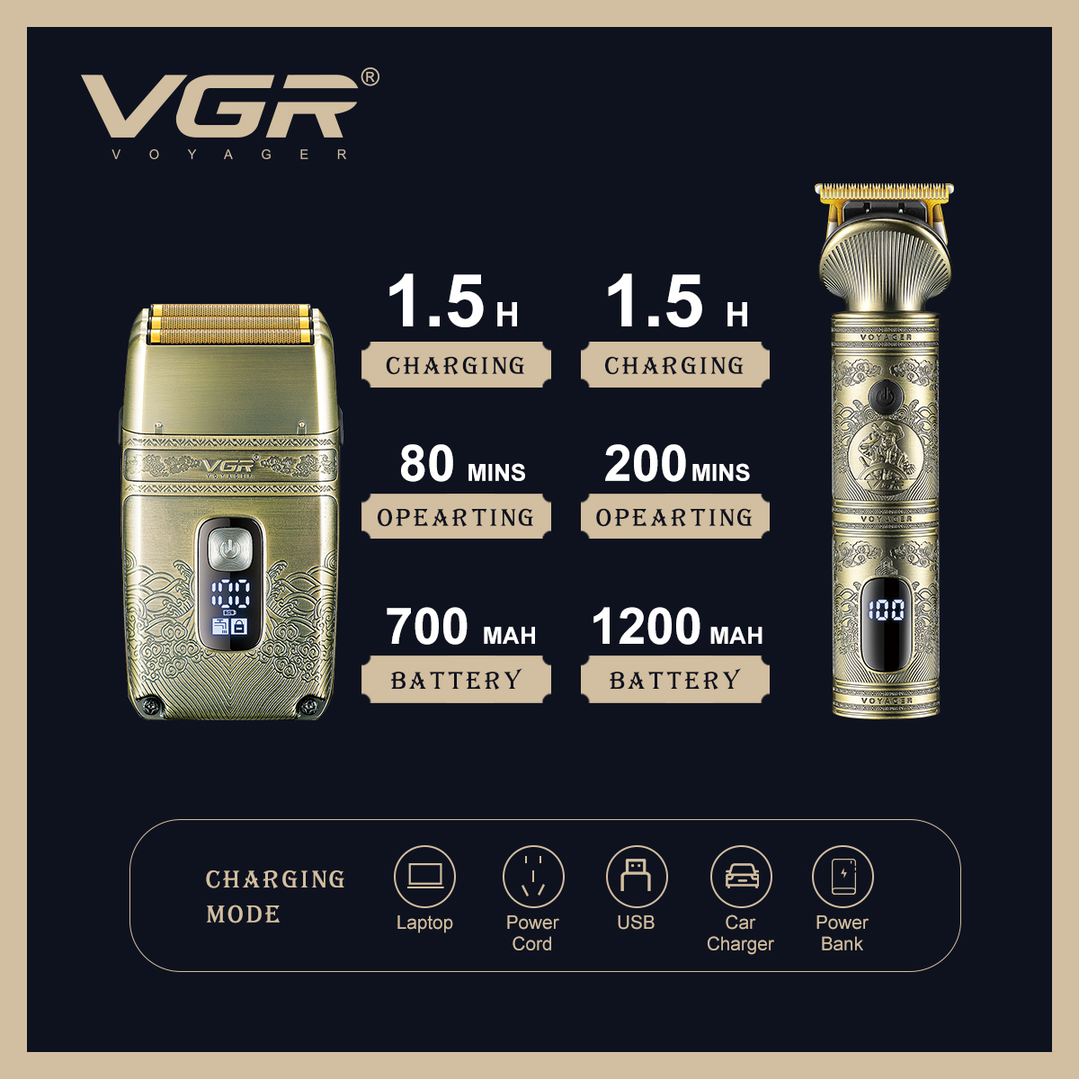 VGR649 Large and Small hair clipper set, Electric hair clipper, men's oil-tipped engraved electric clipper, electric shaver details Picture