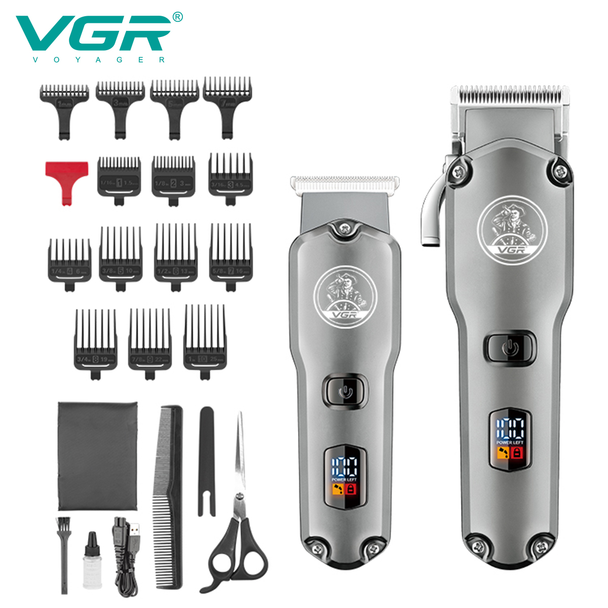 VGR675 Hair Clipper set for adults and children: High-power waterproof oil-tipped scissors, electric clippers, and LCD digital display hair clippers