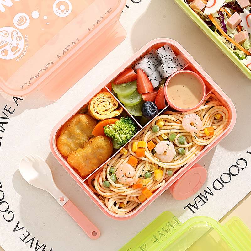 H226-547 compartments bento box: Students can bring their own rice in a microwave oven