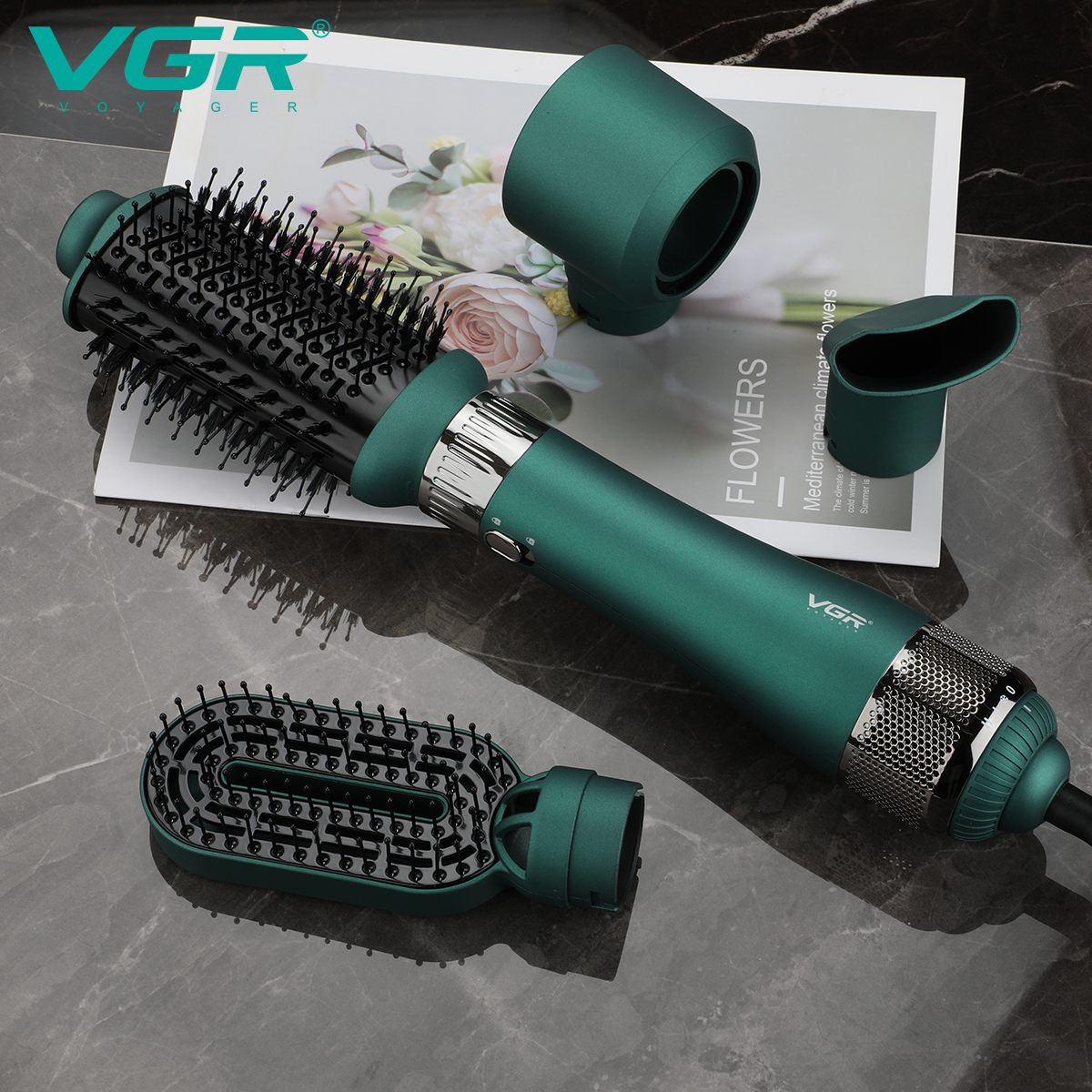 VGR493 Cross-border new four-in-one negative ion hair straightening comb, multi-functional dry and wet dual-purpose hot air comb, hair dryer details Picture