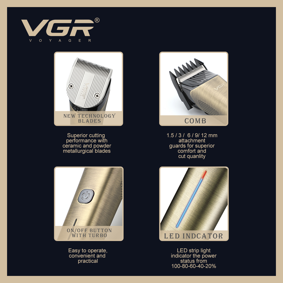 VGR669 cortador de pelo eléctrico cortador de pelo eléctrico doméstico al por mayor LCD pantalla digital retro cortador de pelo details Picture