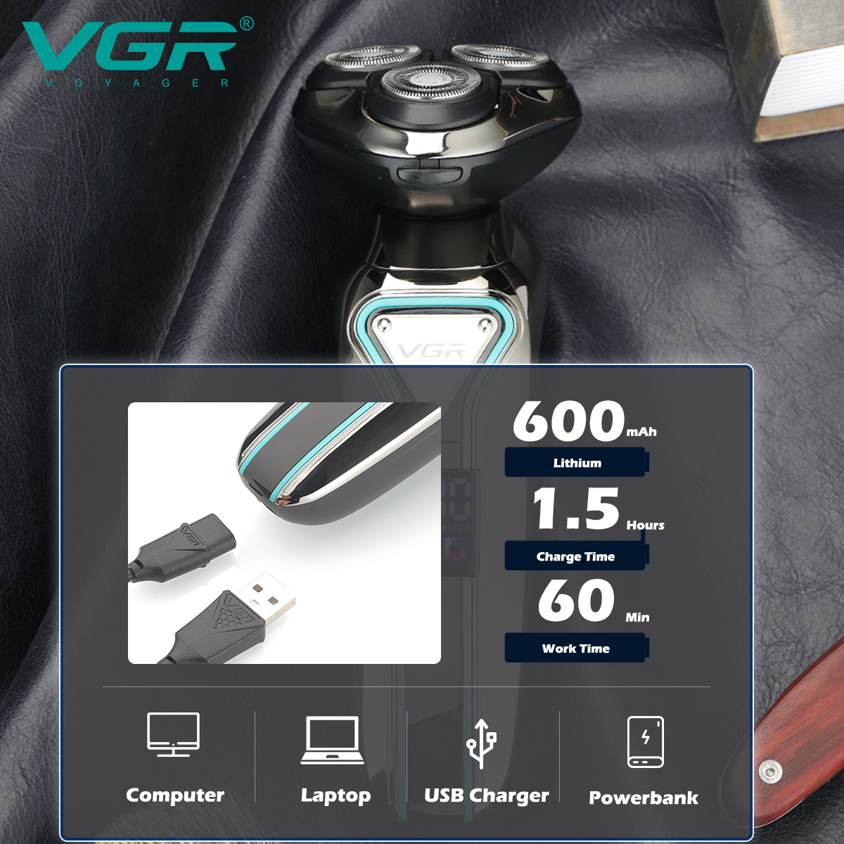 شفرة حلاقة كهربائية عبر الحدود من طراز VGR تستخدم في غسل المياه Specification image