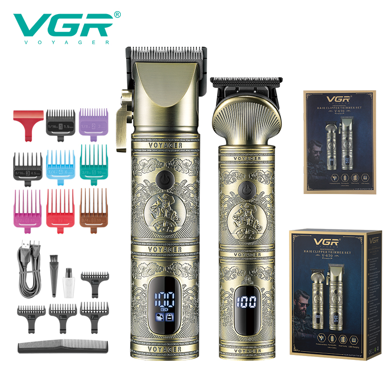 VGR670 Cross-border Household electric Hair Clipper set, retro oil head rechargeable engraved electric clipper
