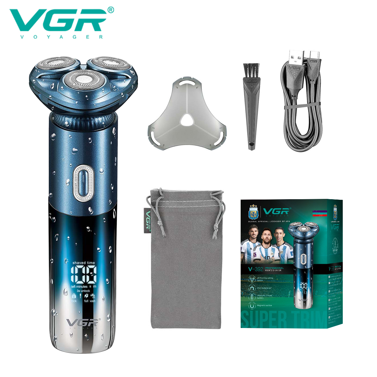 VGR392 Smart 3D Floating Electric Shaver, 7-level waterproof razor, three-headed men's beard razor