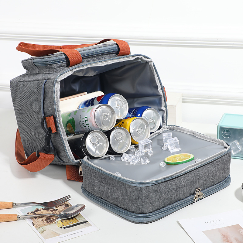 Double-layer thickened ice packs, hand-held lunch packs, bento insulated bags wholesale, outdoor picnic packs, lunch box bag manufacturers details Picture