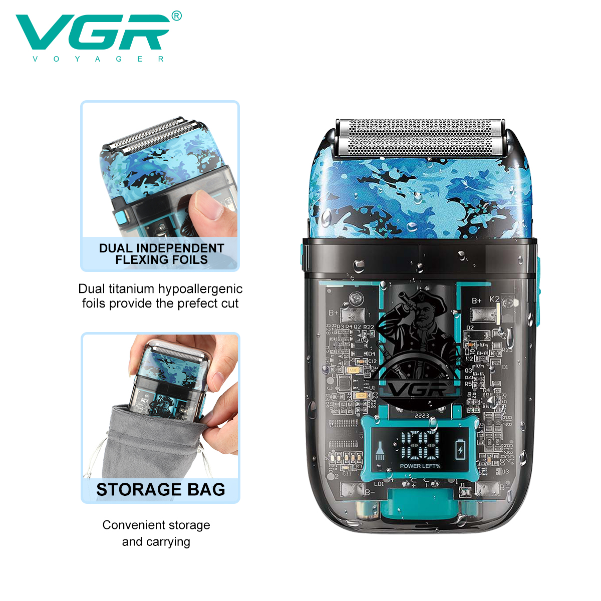 VGR645 transparent body hair clipper set, electric hair clipper for men with oil head engraving, electric clipper and shaver details Picture