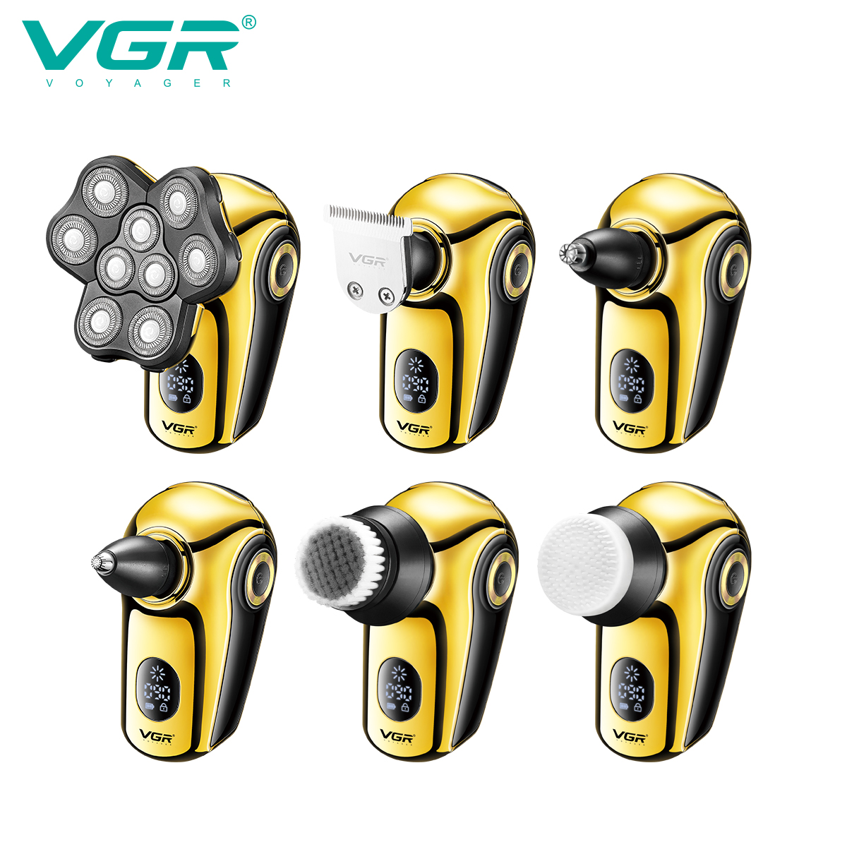 VGR396 6-in-1 Men's Set, full-body washable LCD digital display 6-in-1 rechargeable electric Bald shaver details Picture