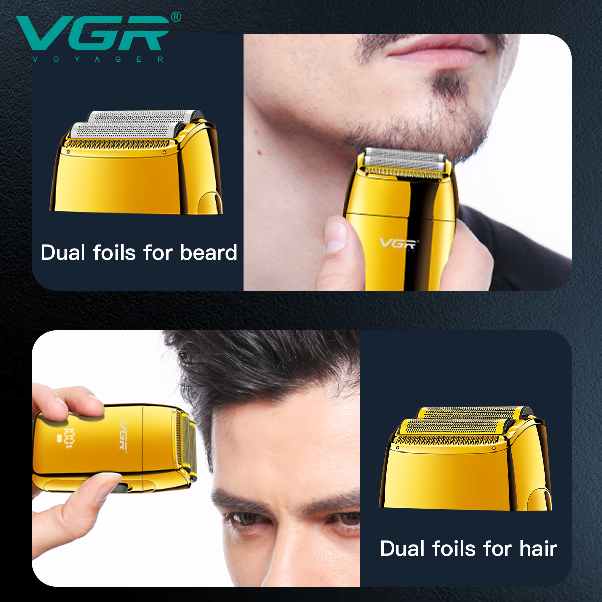 VGR's new cross-border retro digital display whitening razor, shaving razor, edge trimming, rechargeable shaving head and hair clipper is priced at 399 Item Picture
