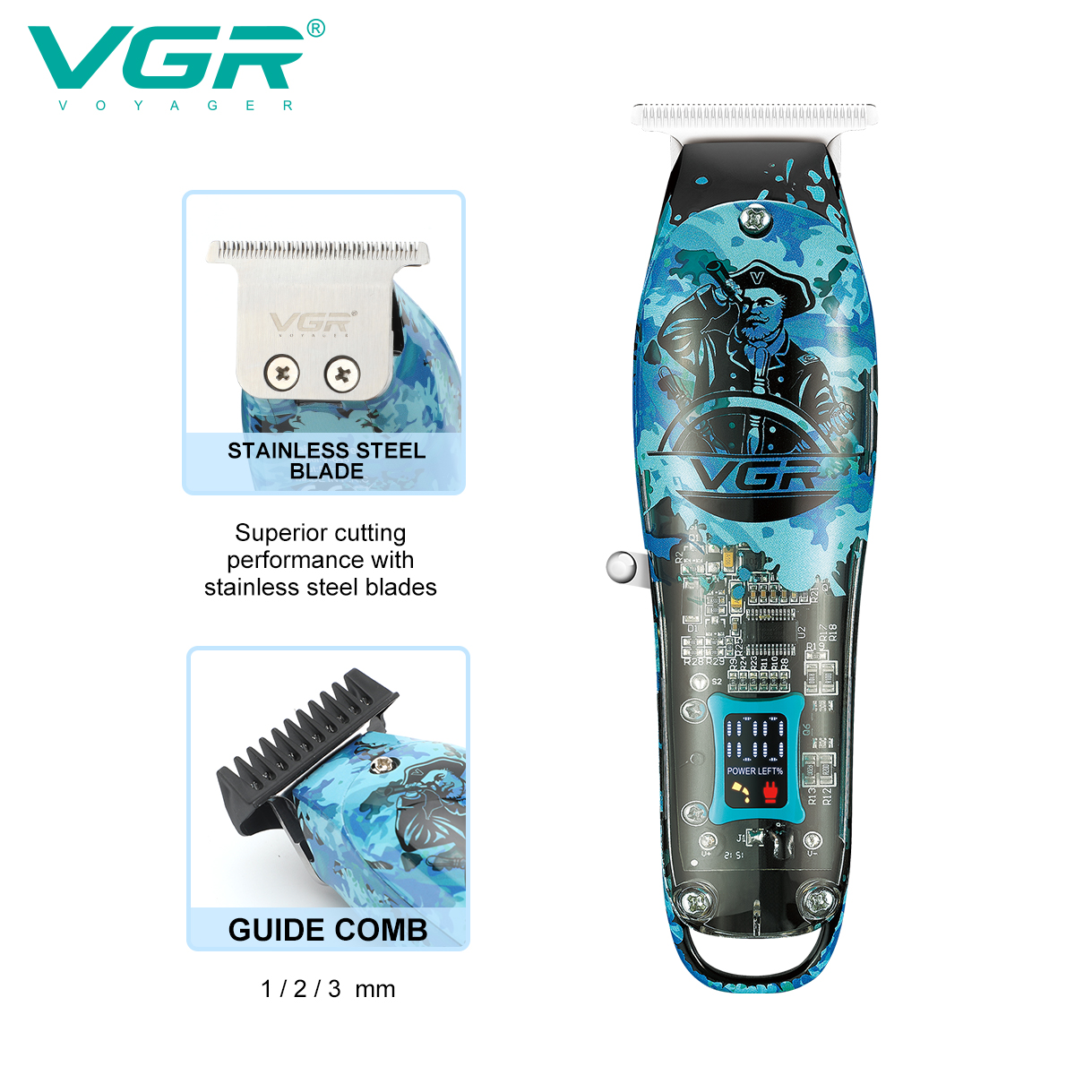 VGR645 transparent body hair clipper set, electric hair clipper for men with oil head engraving, electric clipper and shaver Specification image