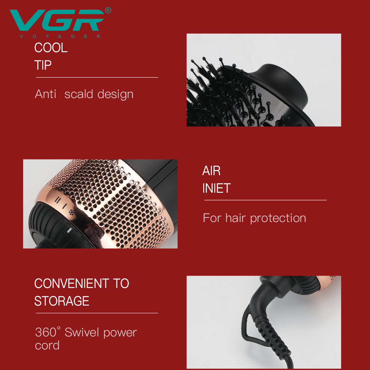 VGR492 Cross-border Hair Dryer Comb, Lazy person Hair Care Straightening Comb, Home negative ion curling iron, travel Straightening comb Item Picture