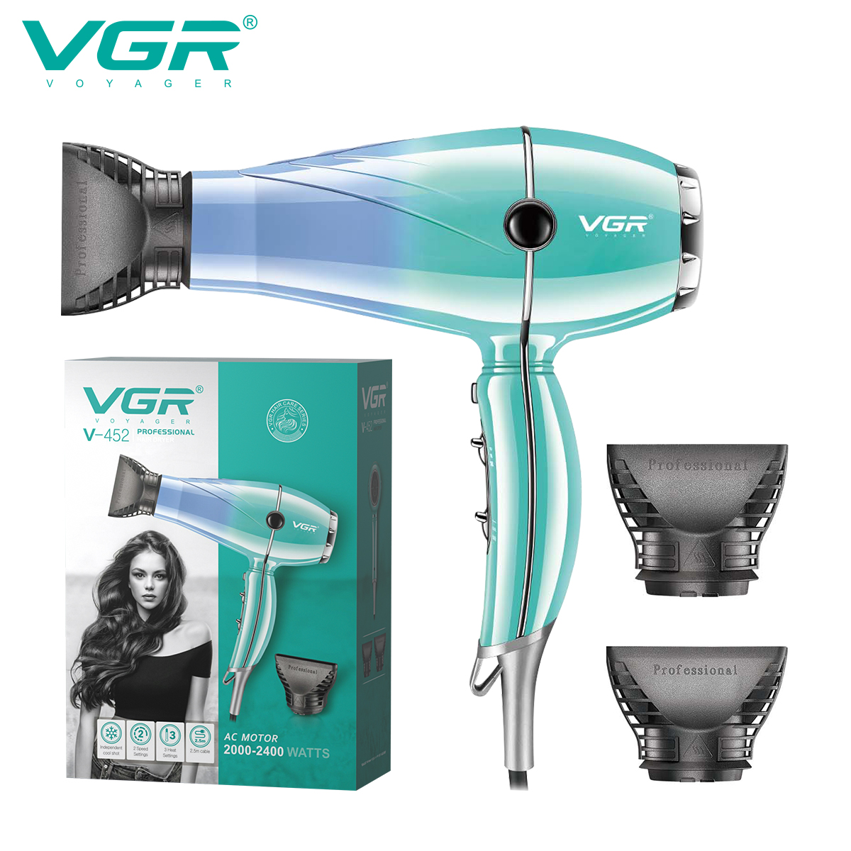 VGR452 Cross-border high-speed Hair dryer, hair salon hair dryer, negative ion household high-power export hair dryer batch
