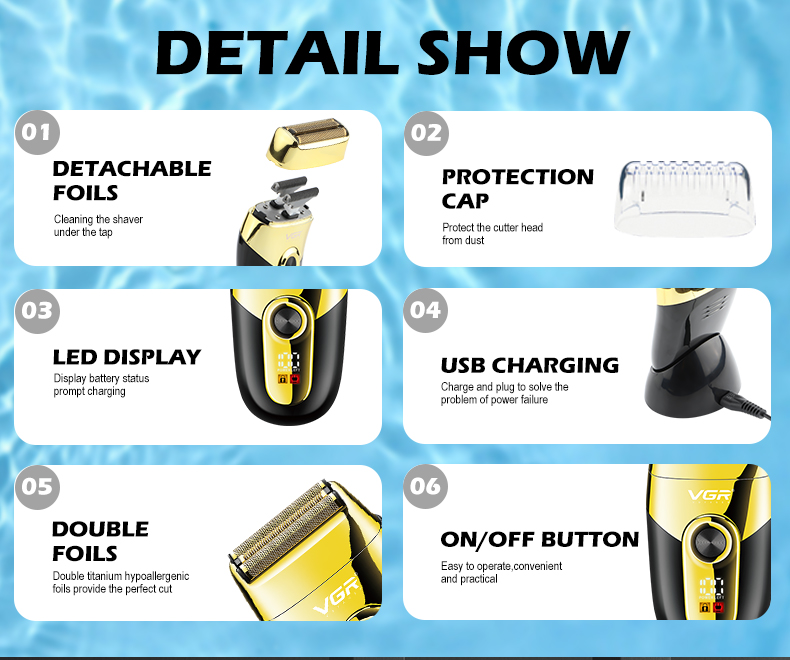 VGR383 Cross-border new LCD digital display retro razor IPX4 water-washable reciprocating razor Whitening device pic 4
