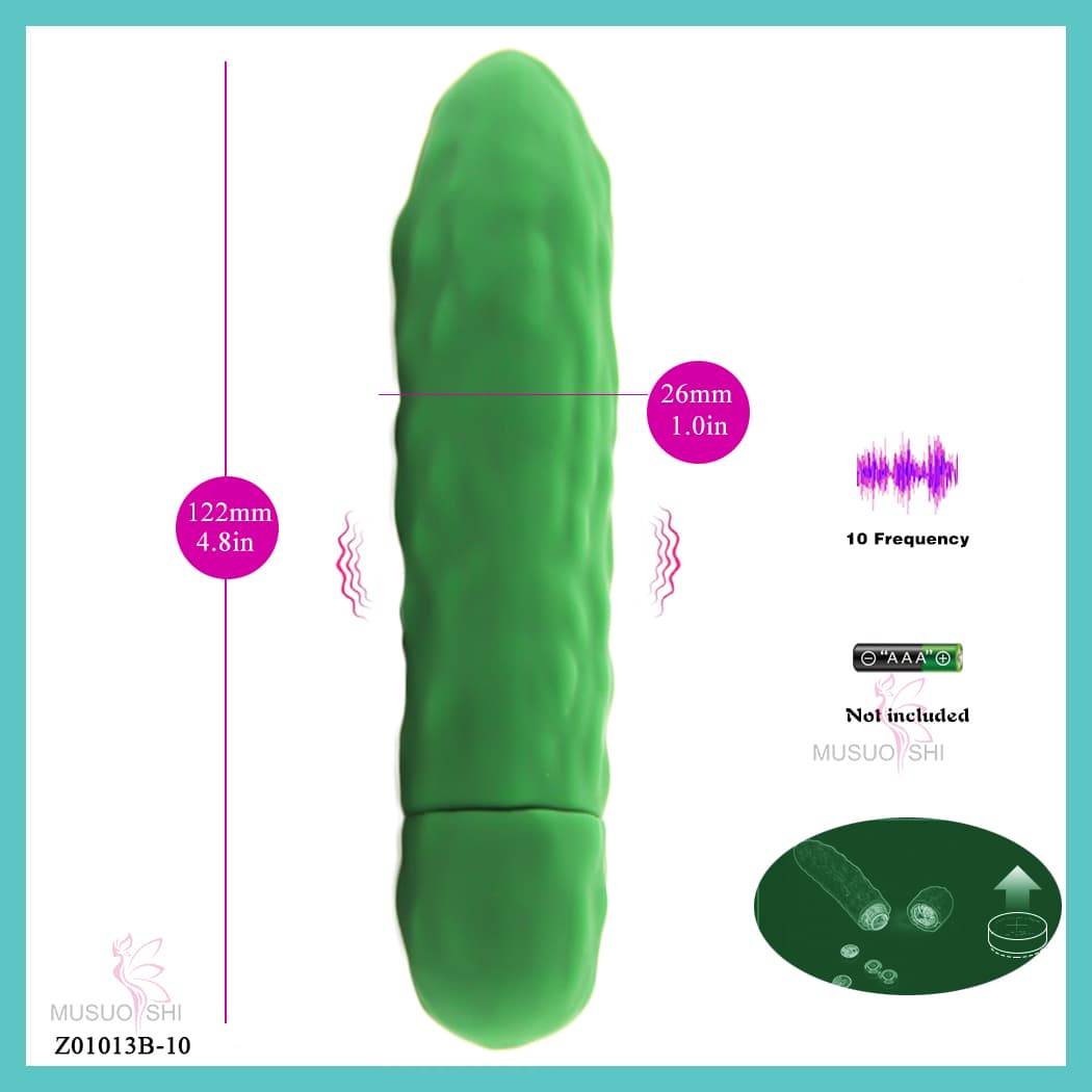 Z01013B-10  Wholesale 10 Speeds Vibration Adult Sex Products Vibrator Sex Toys Women Female Mini Vibrator Green Cucumber-Shaped Vibrator, 4.8in, 10 Frequencies full figure