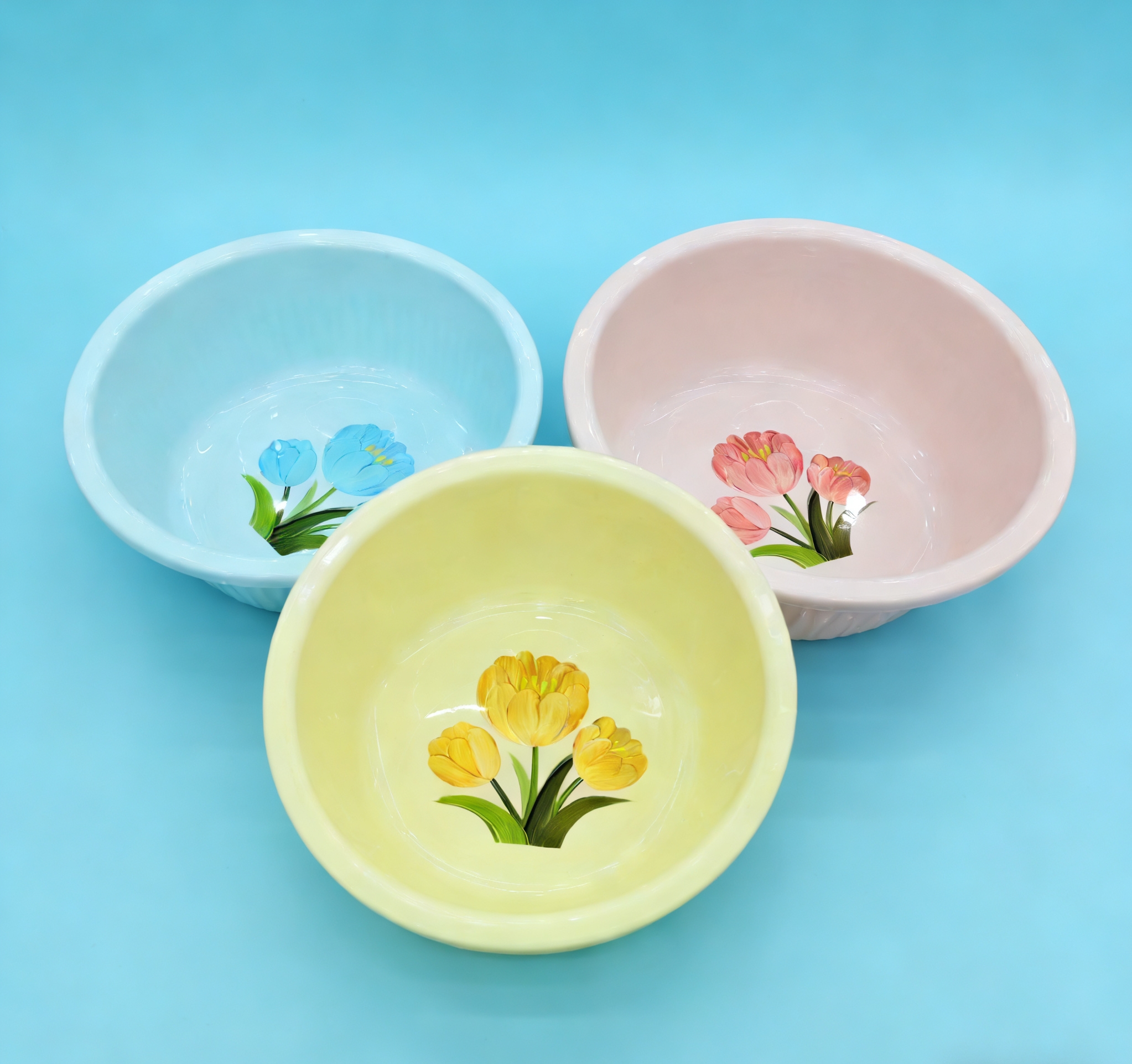   郁金香印花马卡龙色塑料盆加厚家用洗脸盆浴室洗衣盆洗菜盆多尺寸塑料盆批发